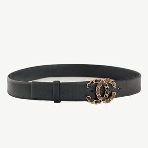 Chanel Black Leather CC Woven-Chain Belt